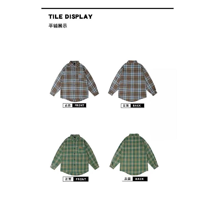 Japanese Style Retro Plaid Shirt Women's Lapel Long-Sleeved Shirt Cashmere Short Coat Couple's Loose Version Spring and Autumn Fashion