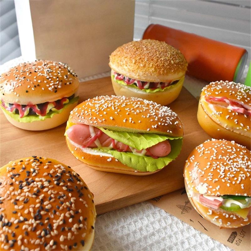 Realistic Artificial Hamburgers Artificial Food Bread Model PU Texture Perfect for Restaurant Displays and Photography