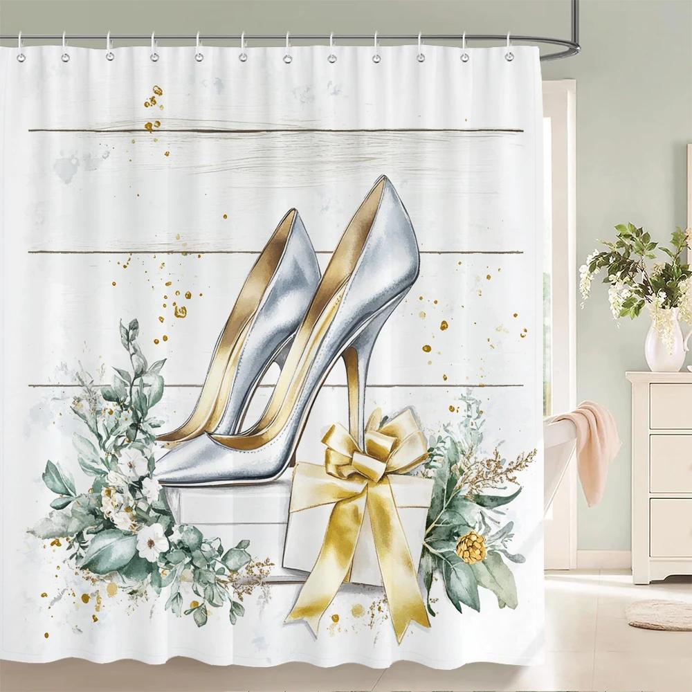 Modern and Fashionable Perfume and Flower Style Shower Curtain Bathroom Bath Curtain Home Decoration Curtain With Hooks