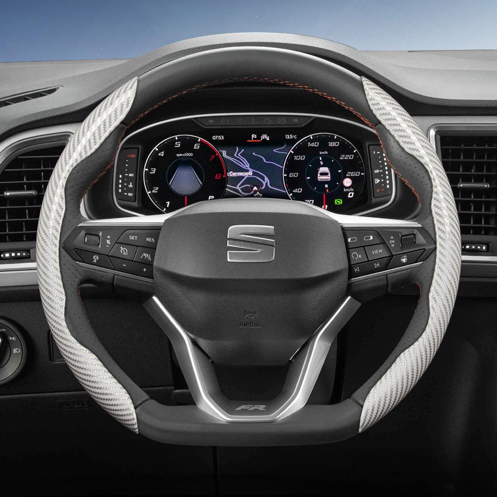 Suitable for Seat Carbon Fiber Texture Steering Wheel Cover with Segmented Quick-Release Design, Durable, for Models Such As Ibiza, Arona, Leon,