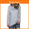 Lace Trim Grey Crew Neck Fitted Tshirt Blended Fabric Hoodie Women Long Sleeve