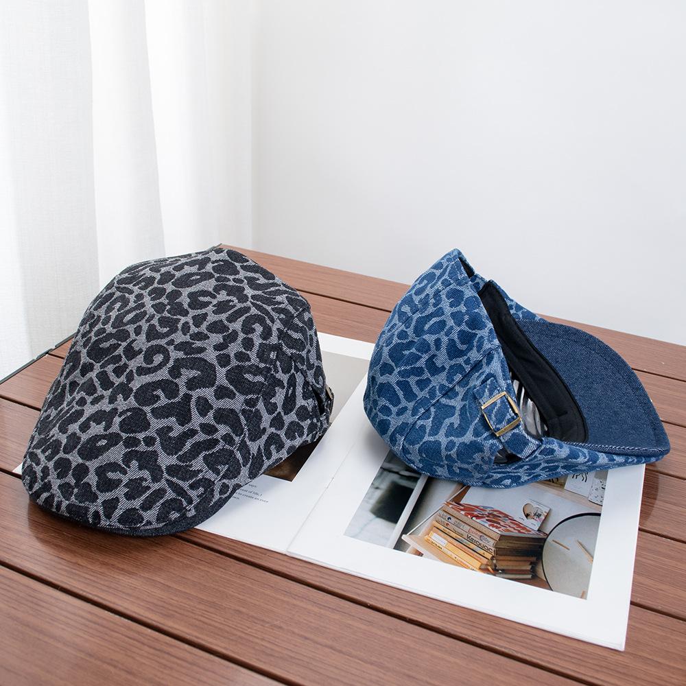 Retro denim leopard print forward hat children's temperament beret versatile trend cap show face small personality hat