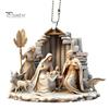 Christmas Pendant Ornament Jesus Family Prayer Scene Pendant Bright Colored Religious Symbol Pendant for Home Car