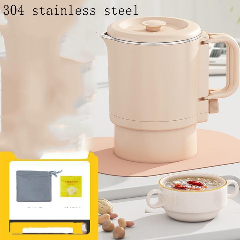 

Уличный электрический чайник 1 шт. Мини 800 мл Двухслойный 304 Нержавеющая сталь Складной Домашний Портативный Чайник для воды EU белый