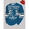 Gedrucktes Design – Nicht strukturiert/Bestickt/Mit Pailletten. Blaues Langarm-T-Shirt mit „DETROIT Football EST.1930“ und einem Football-Helm-Aufdruck