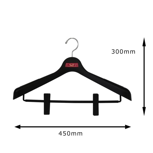 Shinko Hanger S&F Jacket Clip 45 Suit Hanger with Clips, Black, Made In Japan, with 360-Degree Rotating Hooks, Prevents Skirts, Coats, and Outerwear F