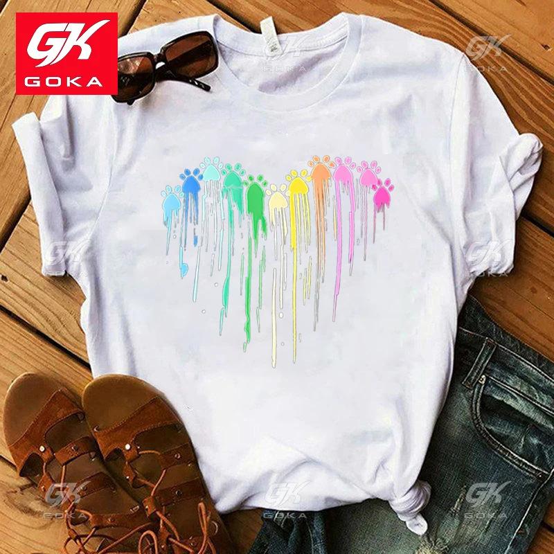 

New Hot Dog Paw Heart Printed Cottn T Shirt Women Girl Unisex Short Sleeve Casual Round Neck Creative Personalized Tops T Shirts S