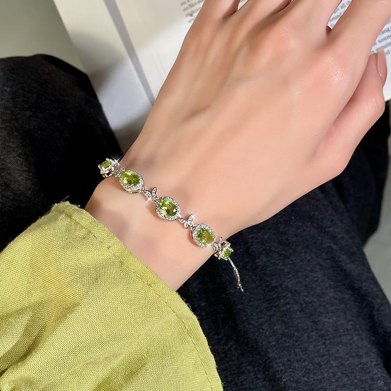 S925 Sterling Silver Inlaid with Natural Spar Butterfly Bracelet Multi-color Crystal Clear Healing Fashion Women's Jewelry Gift