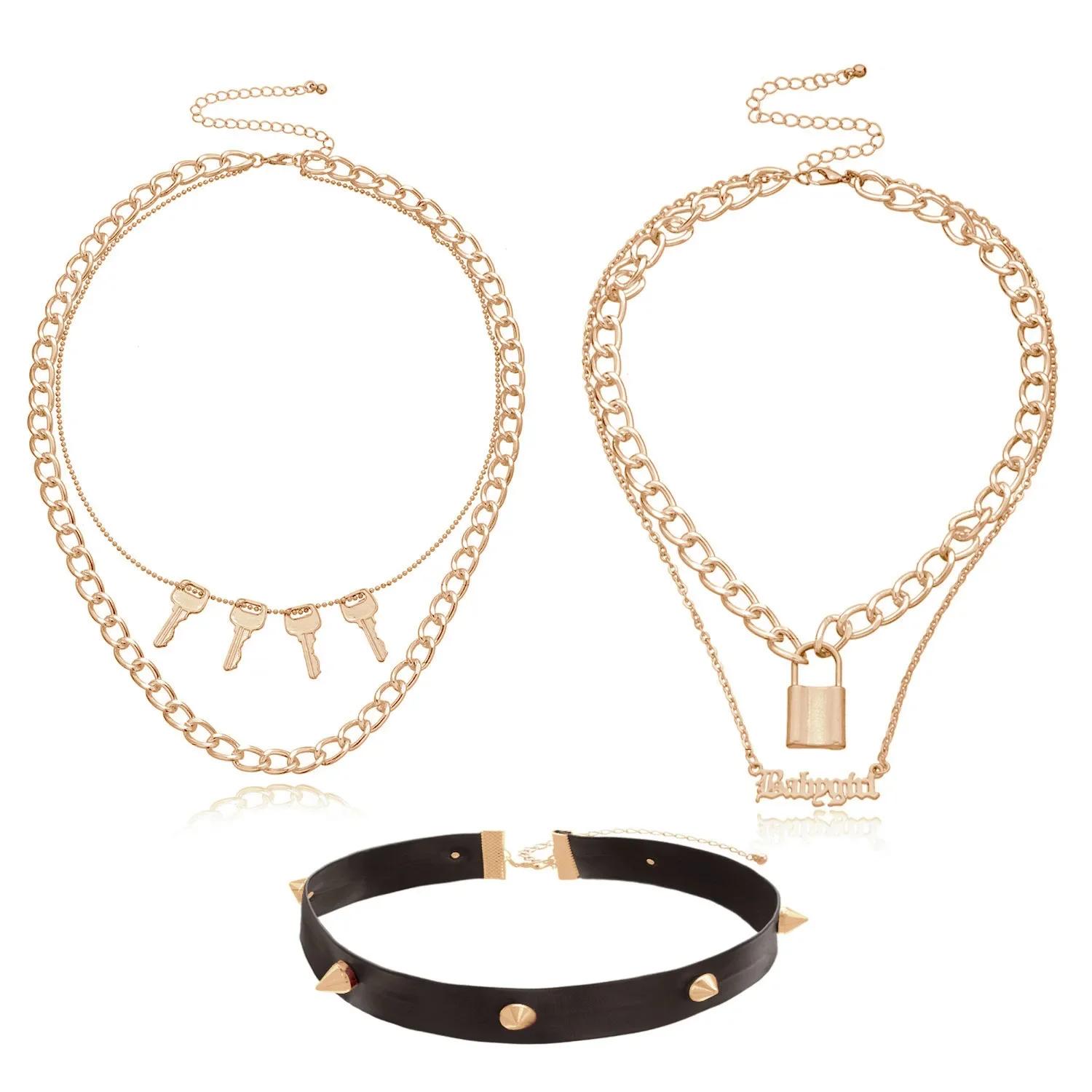 

Длинное многослойное ожерелье темного готического большого замка с подвеской в виде ангела в стиле панк-хип-хоп с чокером для мужчин и женщин золотой