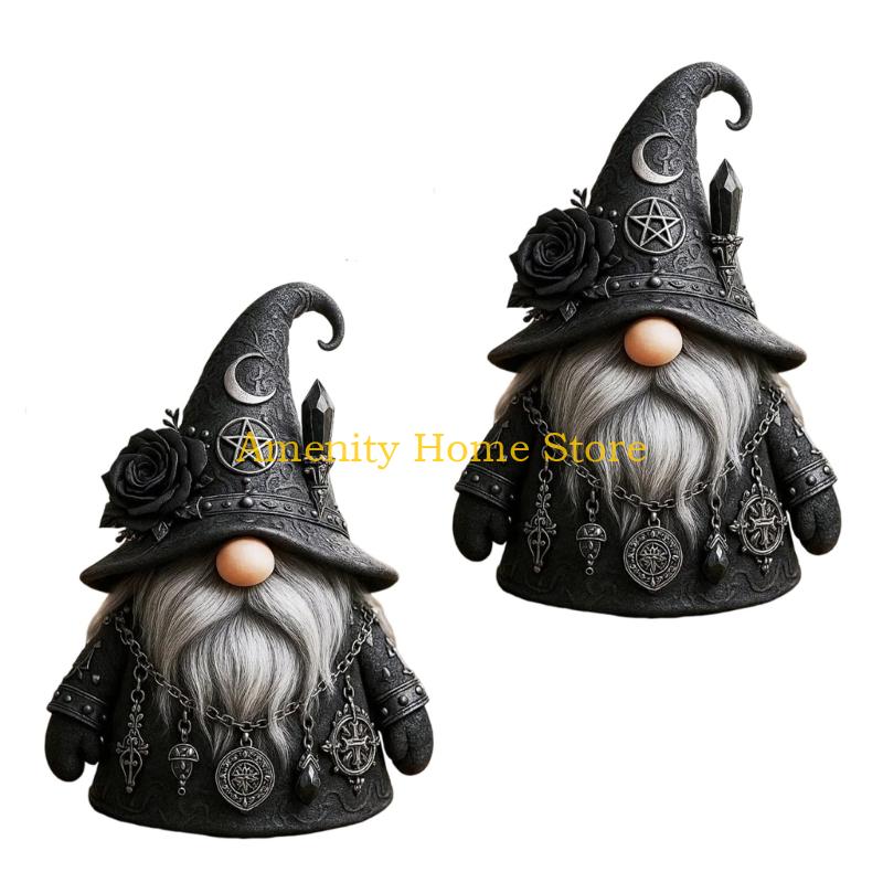 F26C Resin Gnomes Statue Sculptures Ornament for Home Garden Yard Decorations Collectibles Gift Gothic Witch Gnomes Figurines