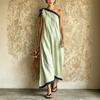 European and American new single shoulder straps linen long dress women's summer vacation style loose and thin dress