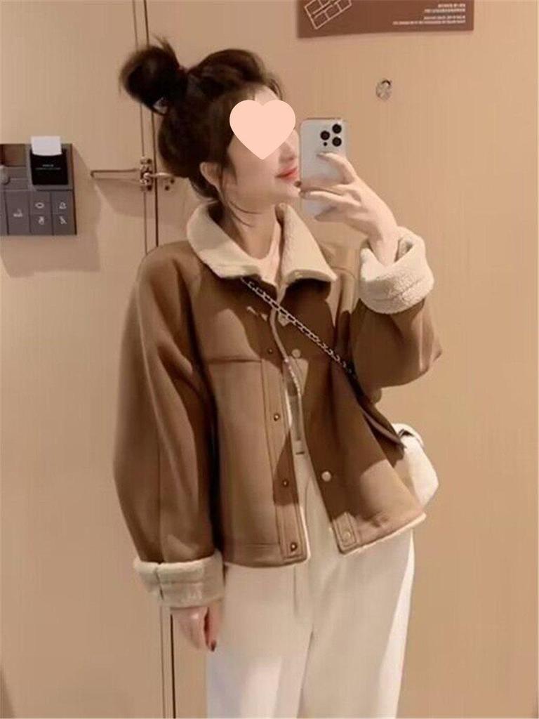 Women's Fur-Integrated Lambswool Coat - Small Size, Thickened Warm Jacket for Spring/Summer