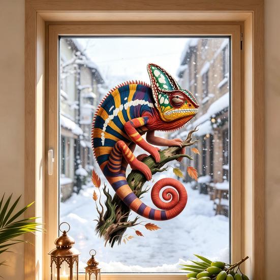 Caméléon sur Branche Adhésif Fenêtre Animal Réaliste Lézard Porte en Verre Statique