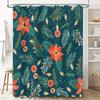 Christmas Shower Curtain Floral Print Waterproof Bath Decor for Bathroom Green Red Poinsettia Pattern Shower Liner Decoration Xm