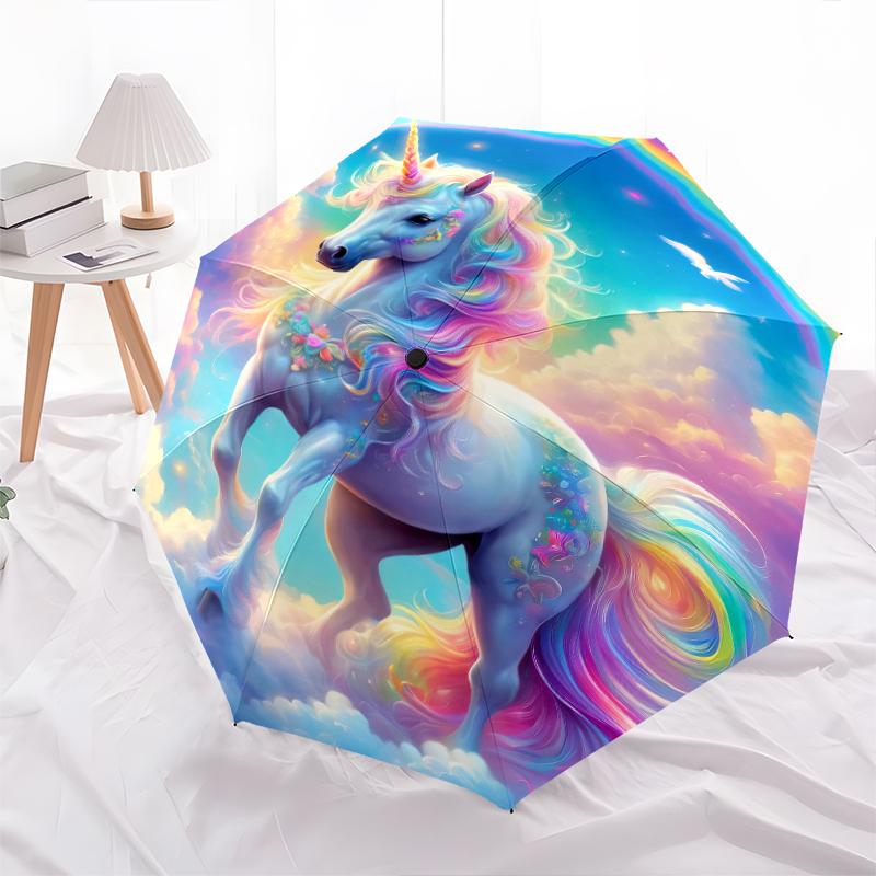 1PC unicorn cartoon Umbrella Portable Folding Umbrella Iron Frame Hole Bone Structure Outdoor Home Umbrella A3