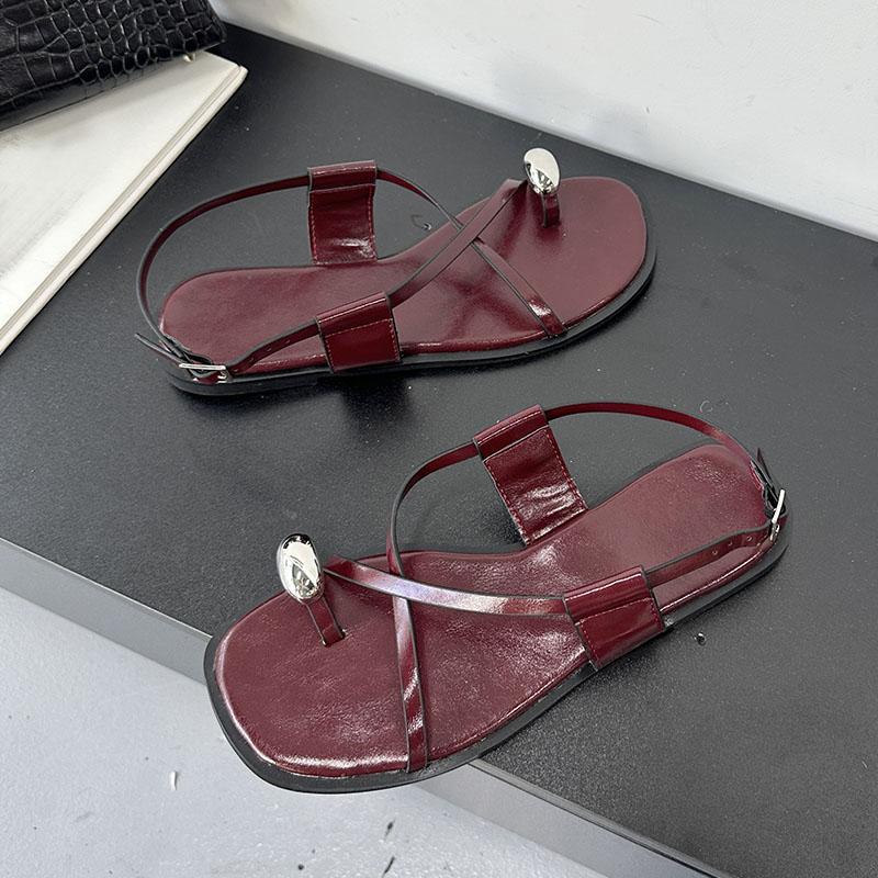 Fashion Female Metal Footwear Women Flats Sandals Slip On Shoes Flip Flops Fashion Shallow Ladies Flats Sandals Shoes Big Size 43