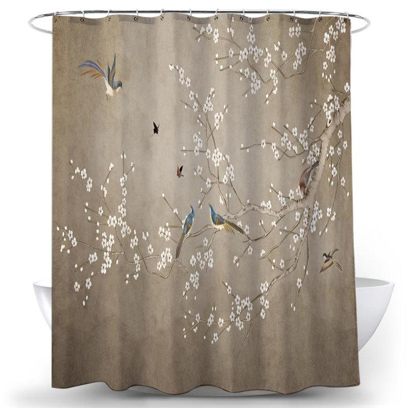 Flower and Bird Shower Curtain Waterproof Bathroom Decorative 3D Printed Fabric Decorative Shower Curtain cortina de la ducha