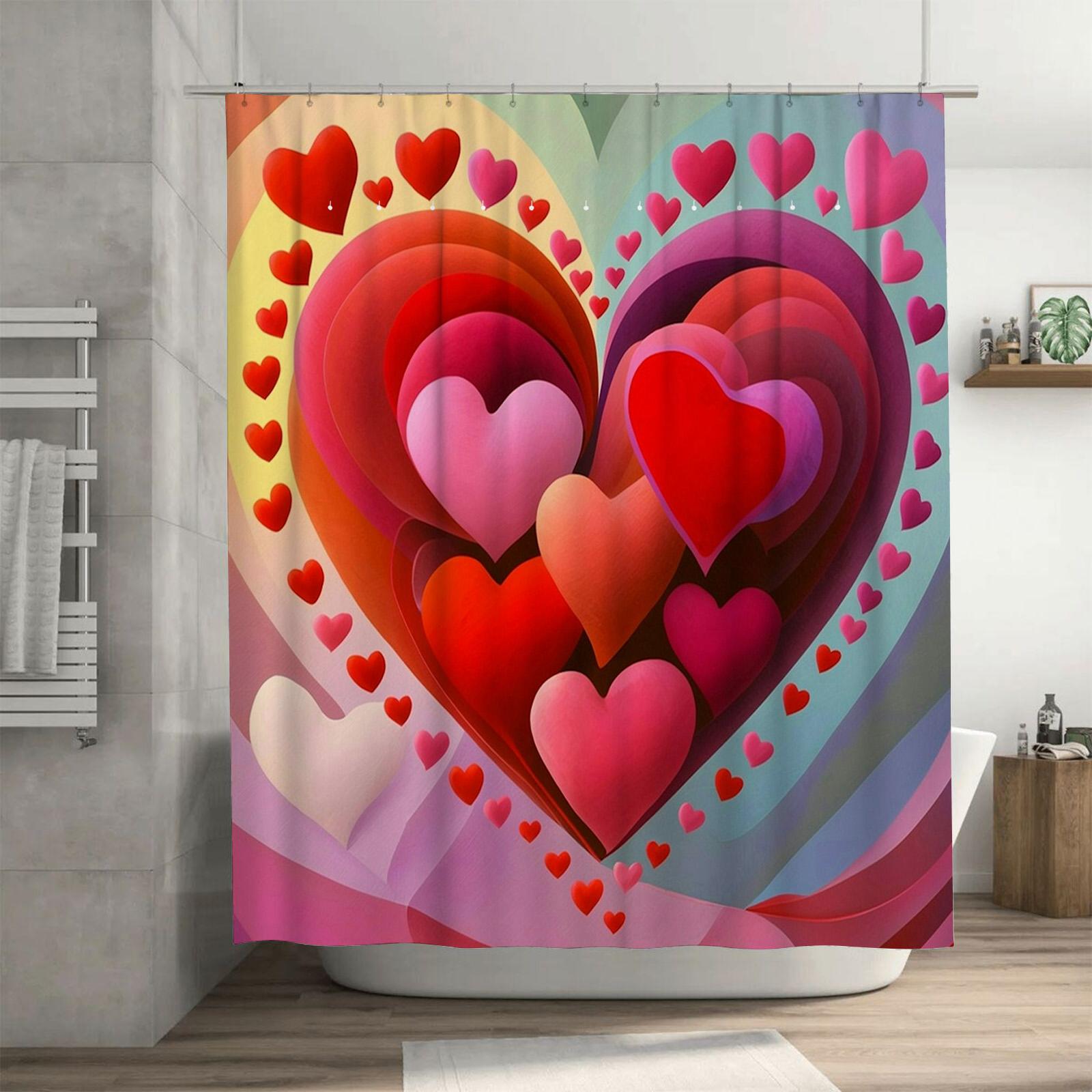 

Vibrant Multi-Heart Shower Curtain - Waterproof, Mildew-Resistant, Machine Washable for Romantic Bathroom Decor 90X180cm(35x70in)