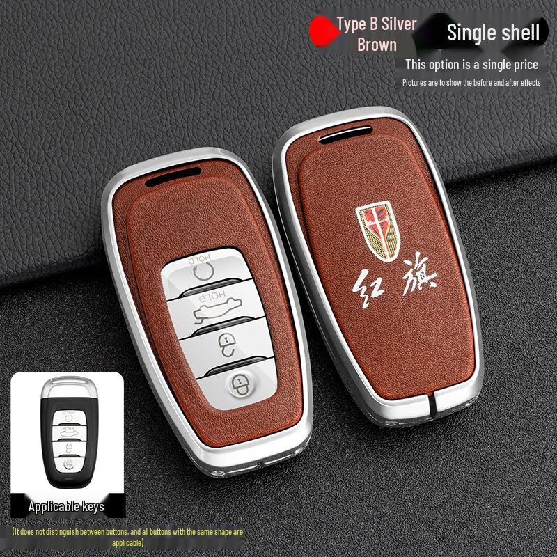 High-End Metal Key Case for Hongqi H9/H5/H7/HS7 - Full Wrap with Buckle Button for 21 Models
