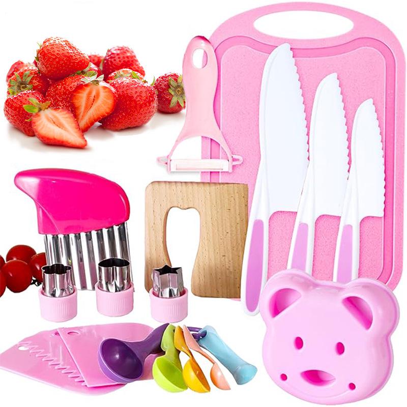 46-Piece Children's Safe Kitchen Set: Plastic Fruit & Vegetable Knives with Embossing Molds and Baby Food Tools. Multiple Styles Available.