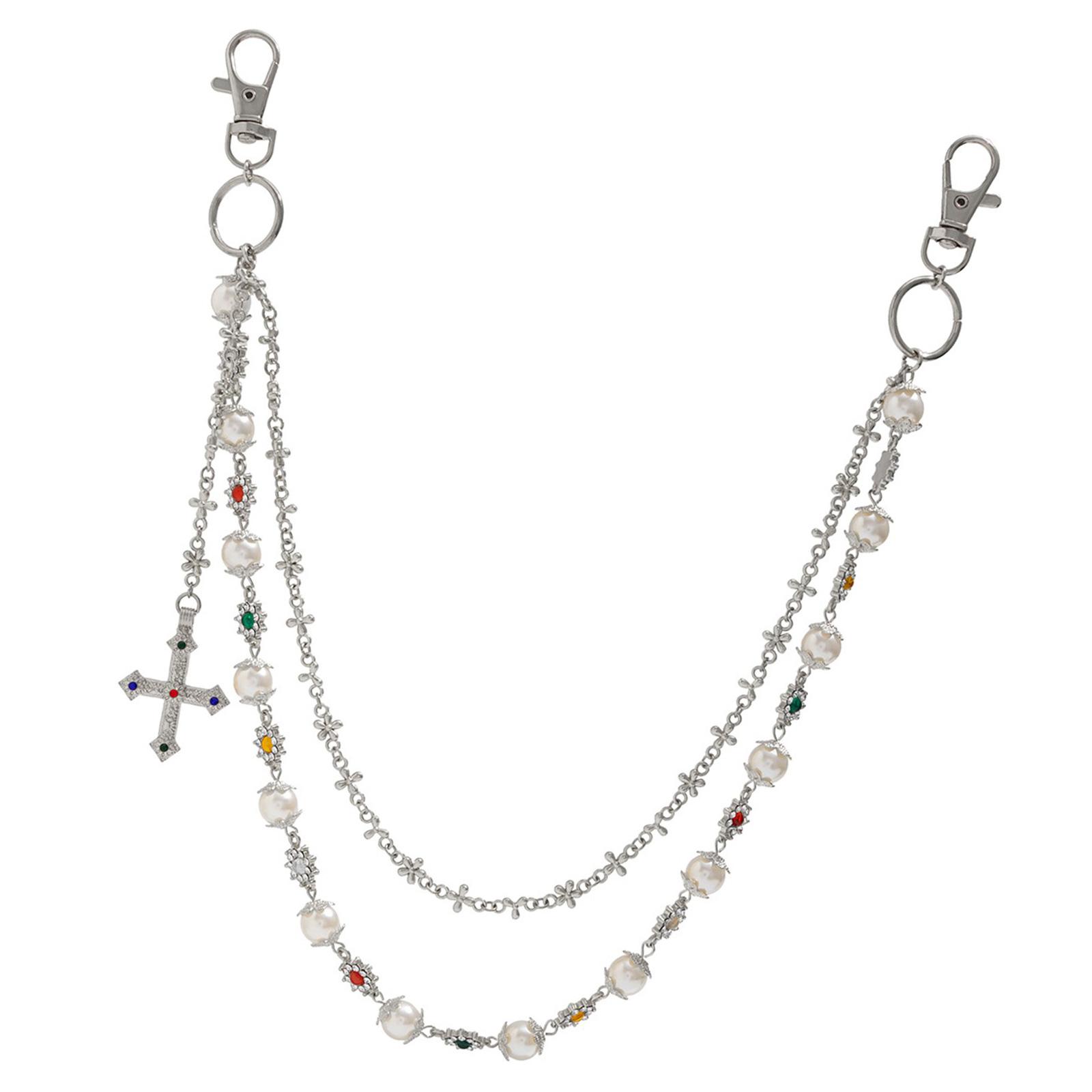 

Современная цепочка для брюк, цепочка-ремень с искусственным жемчугом и подвеской, подходит для добавления нотки элегантности на вашу вечеринку серебряный