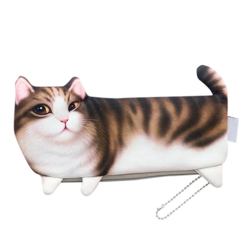 Students Printed Simulate Cat Pen Bag Makeup Container Change Purse Christmas Gift