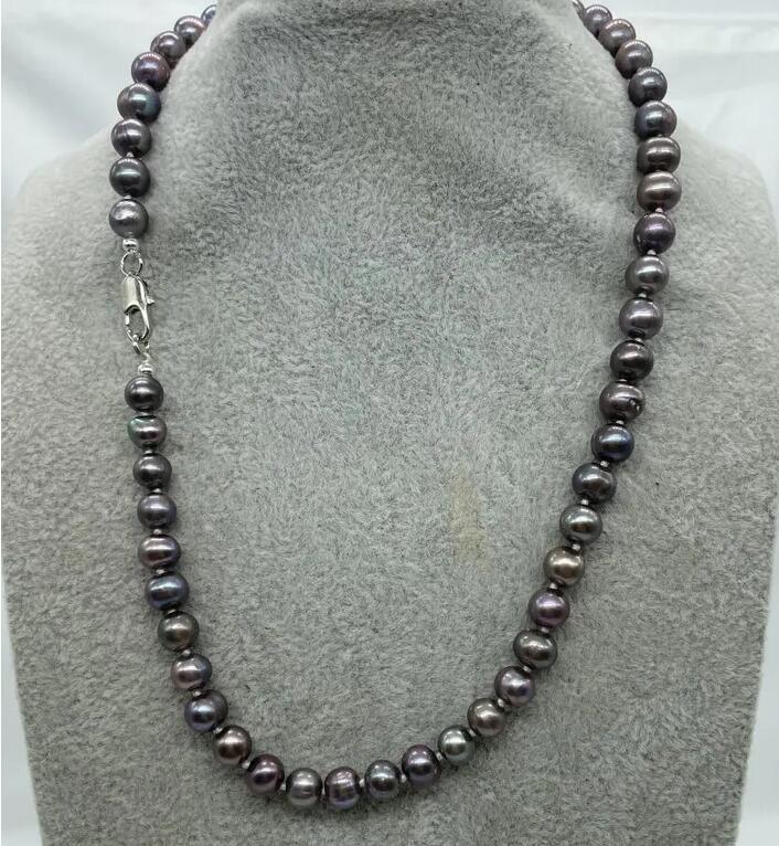 17" 7~8mm Gray Black Freshwater Pearl Necklace