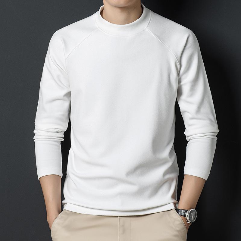 Long-sleeved Bottoming Shirt for Men In Autumn Winter Double-sided Velvet Round Neck with T-shirt