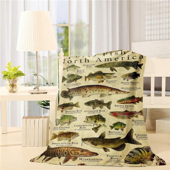 Fish Knowledge Blanket Different Fish And Name Printing for Fishing Enthusiast Machine