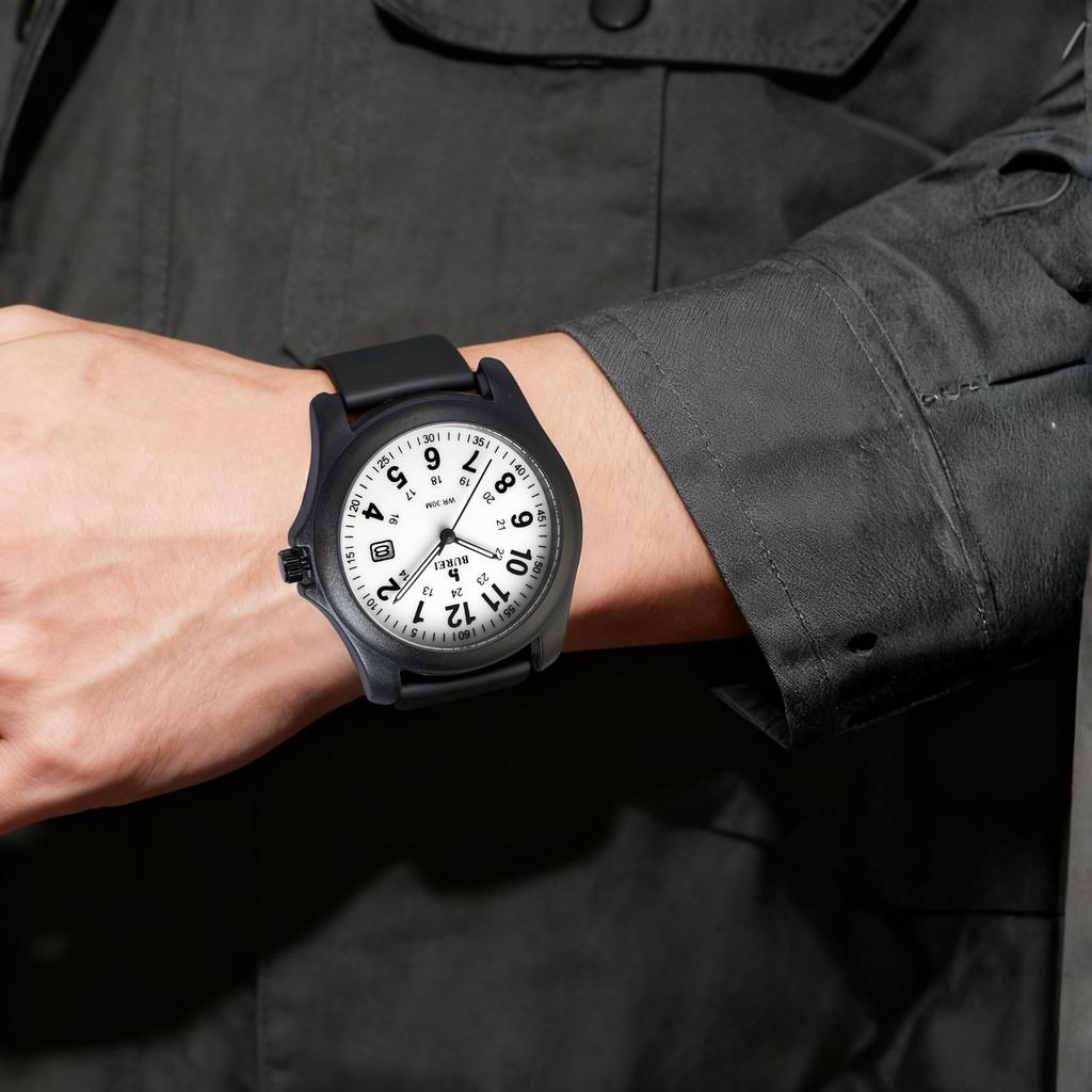 Quartz Analog Simple Quartz Watch with Black Silicone Popular Gift [BUREI] Men's Date, Waterproof, Luminous, Lightweight, Strap, Unisex, Stylish,