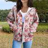 Women's Casual Fashion Long Sleeve Zipper  Printed Hooded Sweatshirt