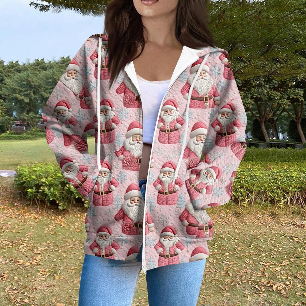 Women's Casual Fashion Long Sleeve Zipper Printed Hooded Sweatshirt