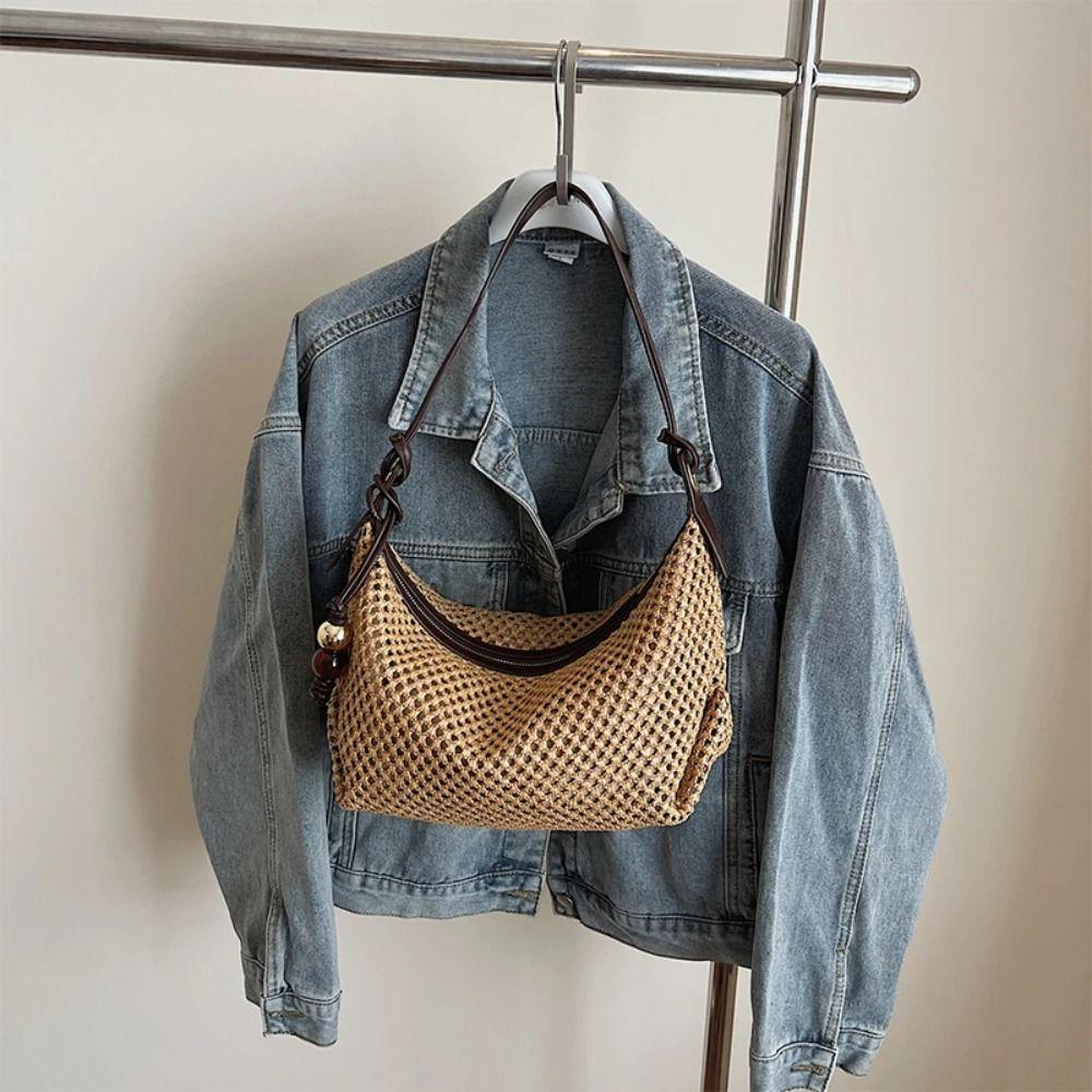 Summer Weave Straw Bag Shoulder Bag Underarm Woven Bag Fashion Beach Bag Streetwear