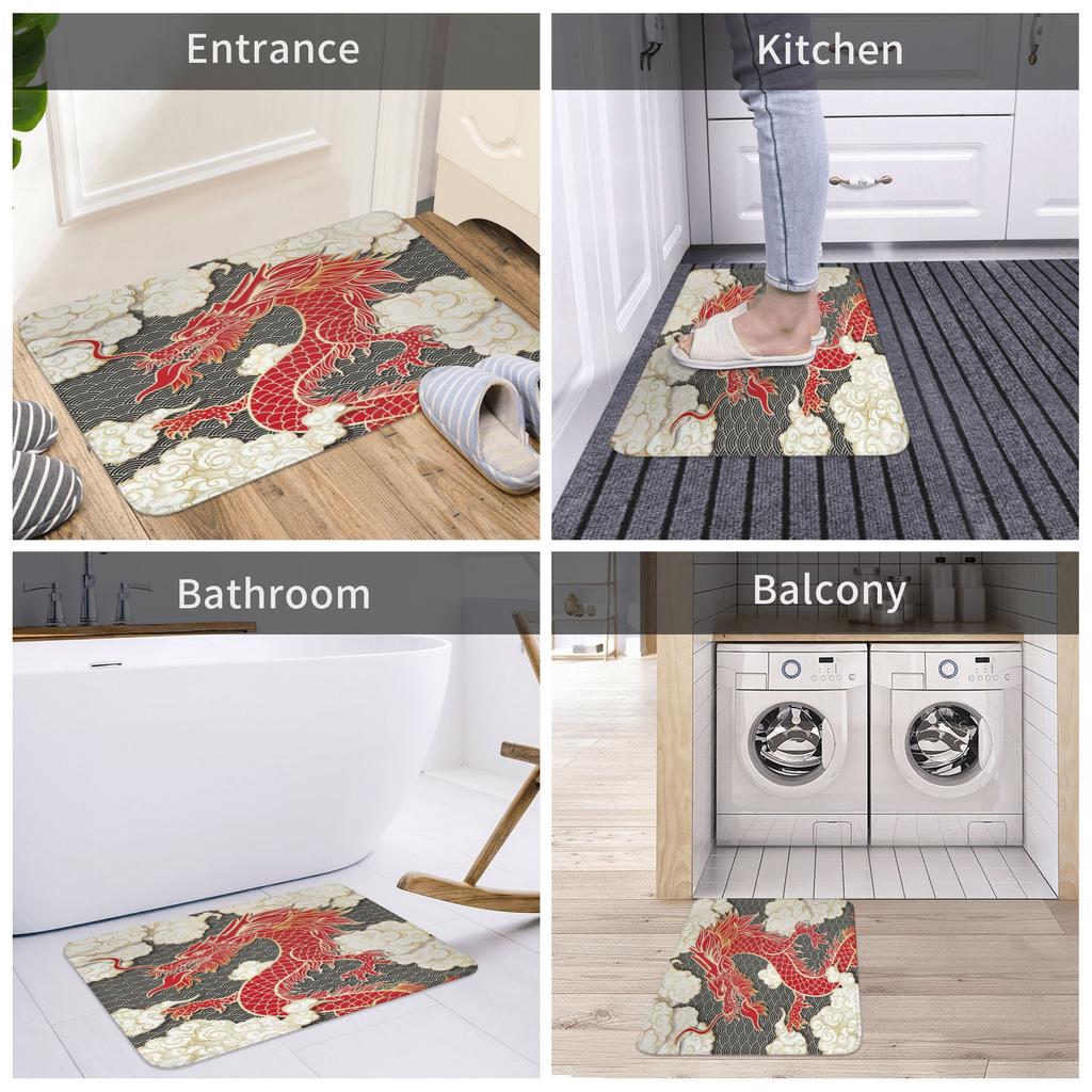 Chinese Red Dragon Front Door Floor Entrance Mats Outdoor Oriental Mythical Kitchen Bath Doormat Bedroom Carpet Rug