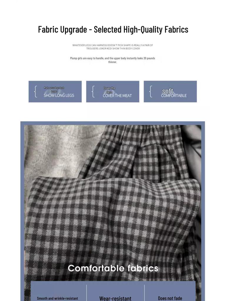 150 Korean-Style Fluffy Plaid Pants for Petite Women - Autumn/Winter High-Waist, Floor-Length, Casual Drape