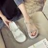 Fashion crystal flower band platform slippers women thick bottom beach slides female high heels flip flops transparent sandalias size 44