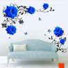 DIY Large Blue Rose Flowers Living Room Decoration Wall Stickers Sofa TV Entrance Background Wall Decals Removable Vinyl Posters