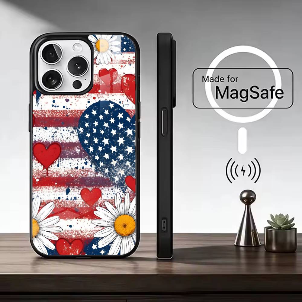 USA A-Amerika Flagge Handyhülle Für iPhone17,16,15,14,13,12,11 Plus,Pro Max, Neues Magnetisches Kabelloses Laden