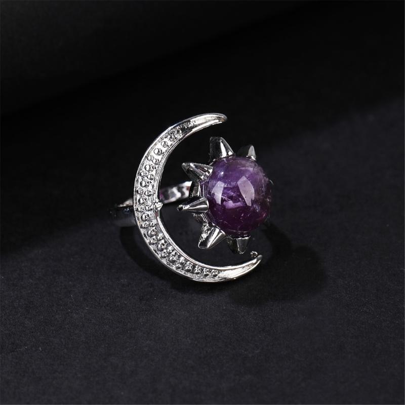 Elegant Moon and Star Crystal Ring Smooth Comfort Band Handmade Finger Jewelry Stylish Daily Wear Accessories