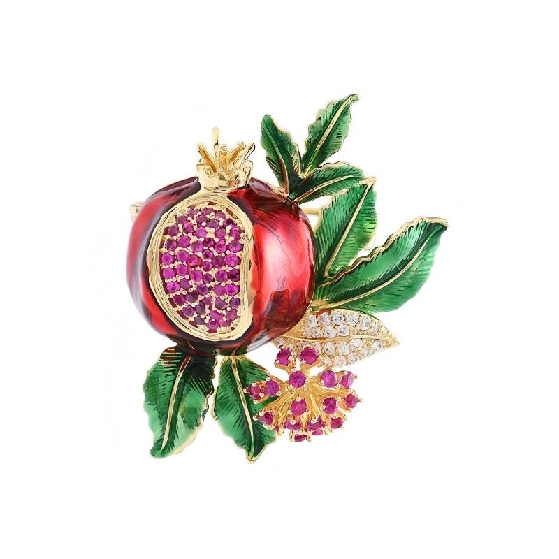 Pomegranate Flower Brooch, High-end Feminine Charm, Oil-dripping Brooch, Niche and Sophisticated, Anti-glare Pin