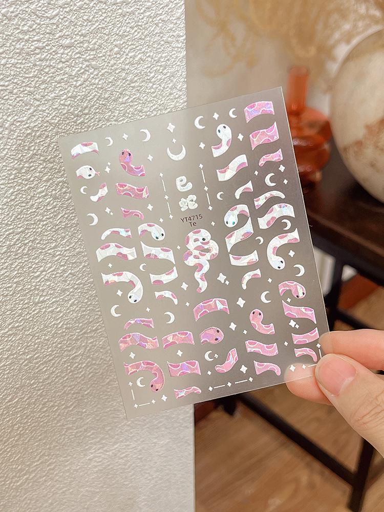 YITU Iridescent Snake Nail Stickers with Star & Moon Design, YT4715.
