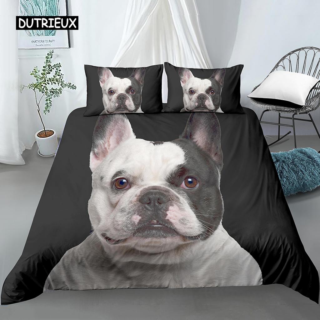 3D Dog King Queen Full Twin Duvet Cover Funny Puppy Bedding Set Teens Adult Kawaii Pet Animal White 2/3pcs Polyester Quilt Cover