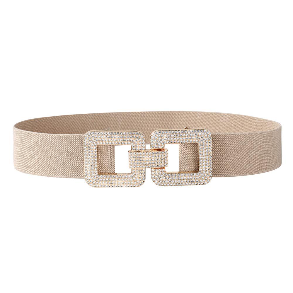 Elegant Rhinestone Women's Leather Belt with Stylish Buckle and Elastic Waistband