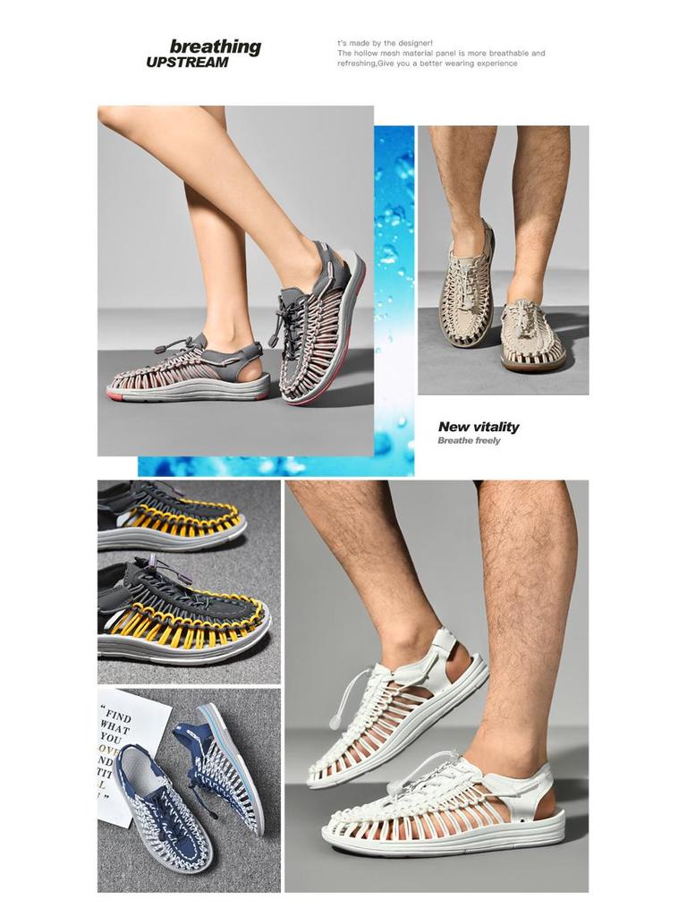 2024 Unisex Korean-Style Breathable Woven Sandals for Plus Sizes - Casual and Beachwear