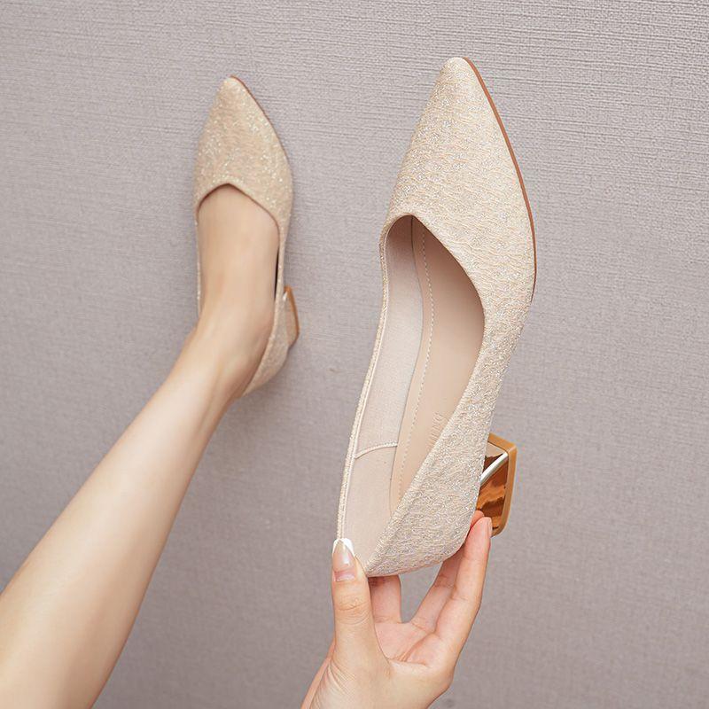 

Женская обувь больших размеров 2025 новая французский толстый каблук средний каблук туфли-лодочки обувь для подружек невесты свадебная обувь невеста обувь маленьких размеров 40 шампанского