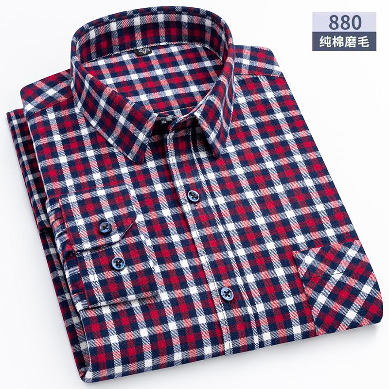 Oversized S~6XL Men's Plaid Shirt Long Sleeve Autumn Spring Soft Standard Fit 100% Cotton Brushed Outerwear Casual Man Clothing