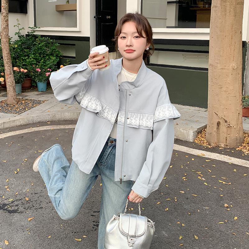 

Весна 2025 Женская повседневная верхняя одежда с кружевной отделкой и воротником-стойкой AG2513 XL (135-150 jin)