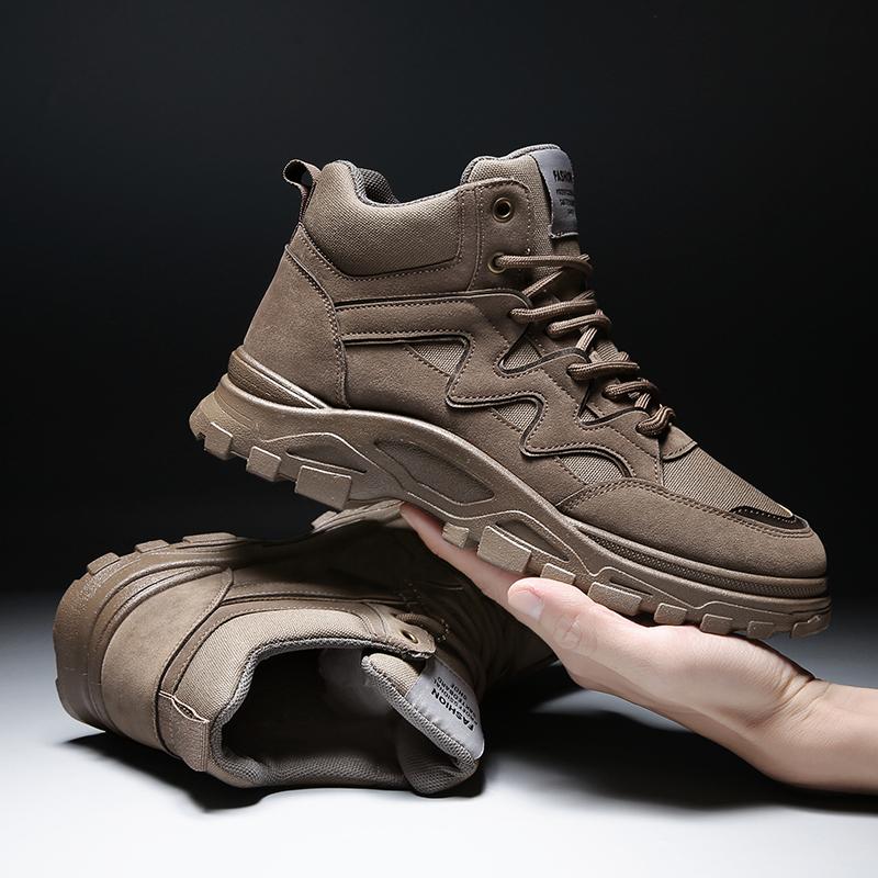 

Чоловічі нековзні захисні черевики для піших прогулянок на відкритому повітрі, робочі чоловічі черевики, міцні чоловічі бойові черевики на платформі 43 кавовий