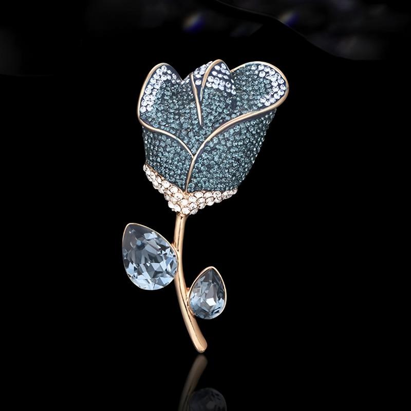 

Брошь «Красная роза», Женская брошь «Роза» из кристаллов класса люкс, Нишевый дизайнерский брошь синий