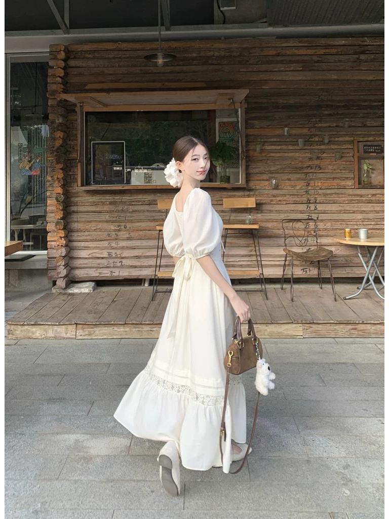 Plus Size Lace Hollow-Out Women's Summer Dress - Waist-Slimming Fairy Design
